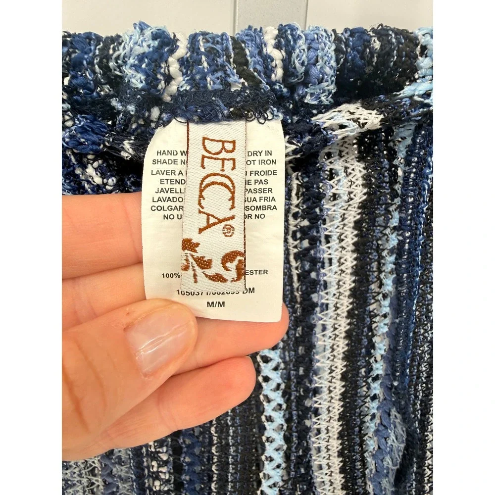 BECCA by Rebecca Virtue Blue Striped Knit Beach Cover Up Pants Medium Wide Leg - Picture 3 of 6